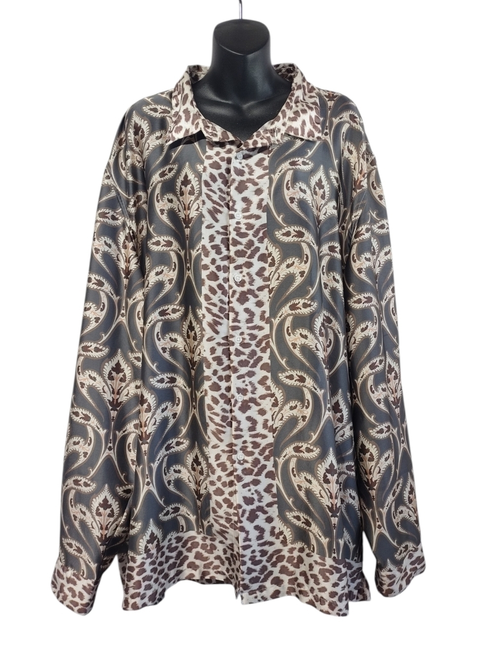 ASOS Design Wns Plus Size 5XL Long Mixed Leopard Paisley Print Button Down Shirt